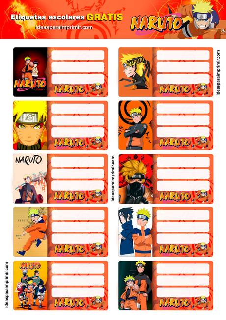 [+10] Etiquetas escolares de NARUTO (GRATIS) para editar e imprimir!