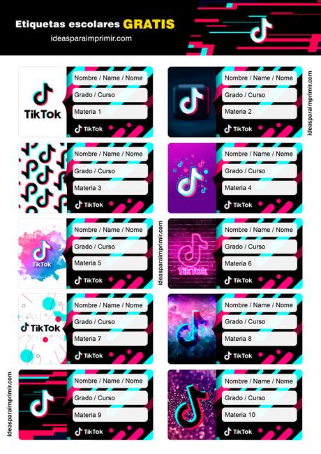 [+10] Etiquetas escolares de TIK TOK (GRATIS) para editar e imprimir!
