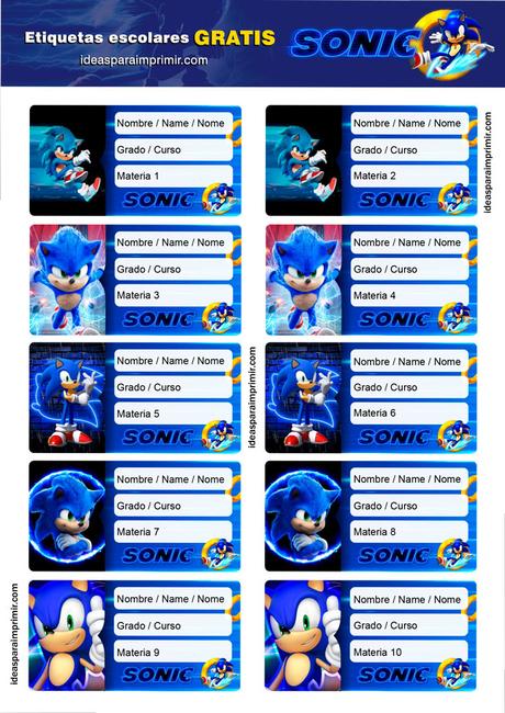 [+10] Etiquetas escolares de SONIC (GRATIS) para editar e imprimir!