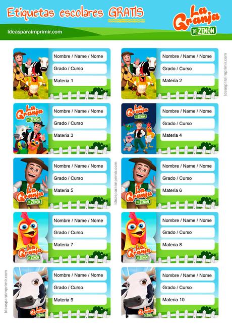 [+10] Etiquetas escolares GRANJA DE ZENÃN (GRATIS) para editar e imprimir!