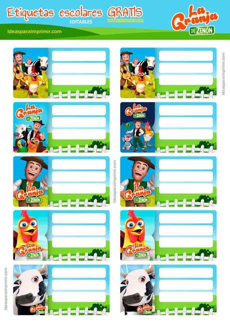[+10] Etiquetas escolares GRANJA DE ZENÃN (GRATIS) para editar e imprimir!