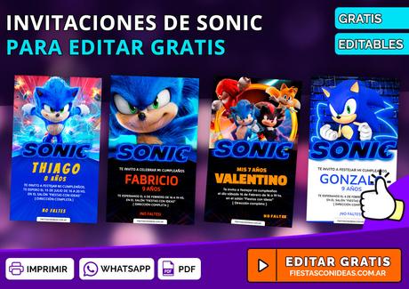 KIT de cumpleaÃ±os de SONIC imprimible GRATIS. Incluye invitaciones editables!!