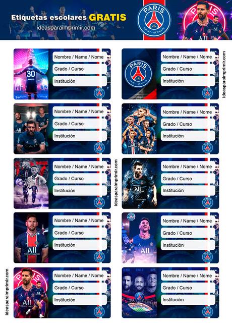 [+10] Etiquetas escolares de PSG con Messi (GRATIS) para editar e imprimir!