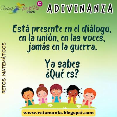 ACERTIJO - ADIVINANZA Paz, Semana por la Paz, Día de la Paz, Día Internacional de la Paz, Desafíos matemáticos, Problemas matemáticos, Retos matemáticos, Retos virales, Retos visuales, Problemas de Ingenio, Gimnasia matemática, Gimnasia cerebral, Acertijo, Acertijo visual, Adivinanza,