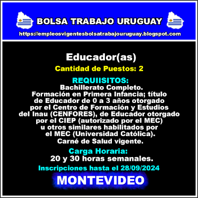 Educador(as)(20 y 30 horas semanales)