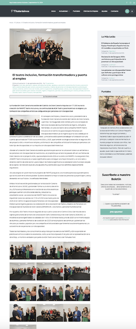 El teatro inclusivo, formación transformadora y puerta al empleo