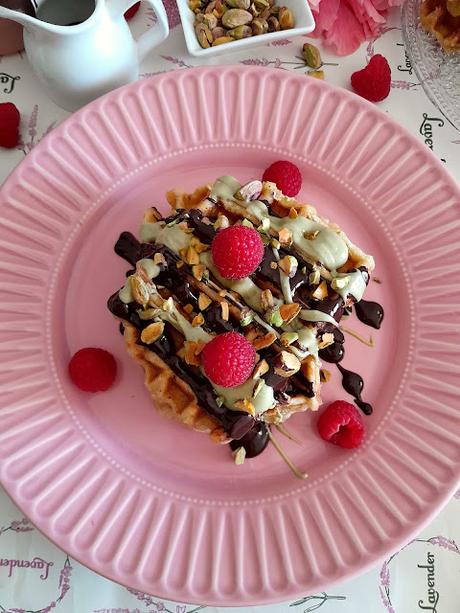 Gofres de Lieja al pistacho