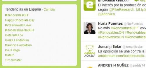 RenovablesOFF 500x232 UNESA twitter Trending Topic Renovables Moratoria Ministro Soria Eléctricas #RenovablesOFF 