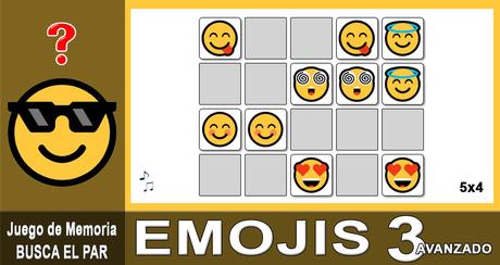 Juegos de memoria. Busca el par de emojis nivel avanzado. Encuentra el par.