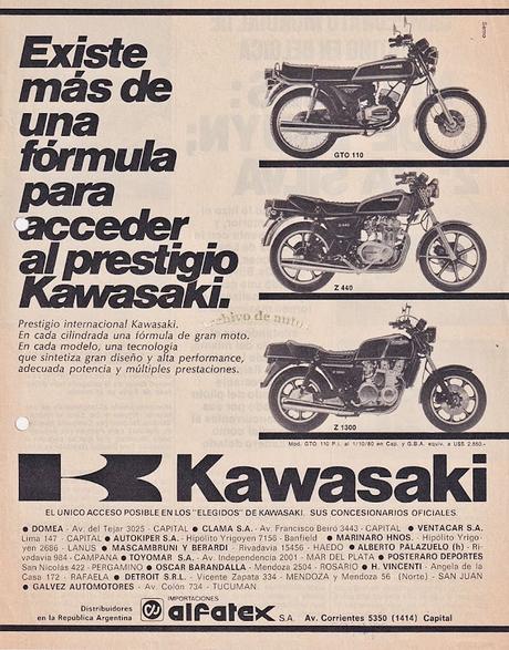 Modelos de motos Kawasaki importadas a Argentina en 1980