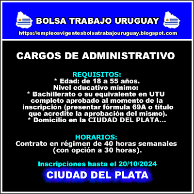 CARGOS DE ADMINISTRATIVO V CIUDAD DEL PLATA