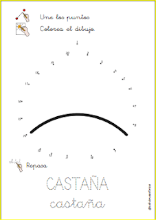 Unir puntos en otoño. Juego y fichas.