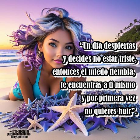“Un día despiertas y decides no estar triste, entonces el miedo tiembla, te encuentras a ti mismo y por primera vez no quieres huir”.