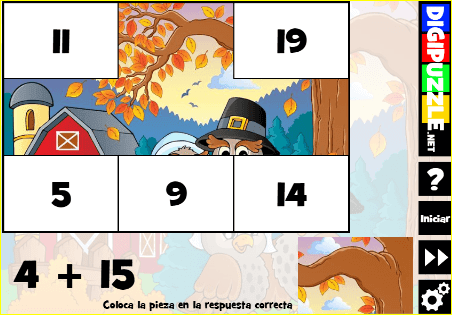 Juego de sumas otoñal. Cuaderno de fichas matemáticas sobre el otoño