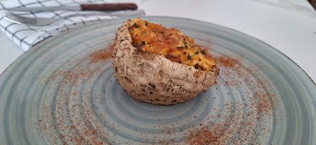 Apagallums rellenos de arroz con pollo y queso feta gratinados al horno (setas)