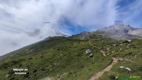 Salida de la Canal de Amuesa hacia la Cuesta del Trave