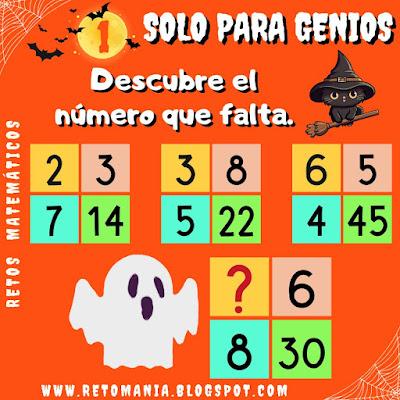 Desafíos matemáticos, Retos matemáticos, Retos mentales, Retos virales, Retos visuales, Problemas matemáticos, Problemas de Ingenio, Acertijos, Acertijos visuales, Descubre el número, Halloween, Retos Halloween, Solo para Genios, Retos Solo para Genios, Gimnasia Cerebral, Gimnasia matemática
