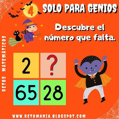 Desafíos matemáticos, Retos matemáticos, Retos mentales, Retos virales, Retos visuales, Problemas matemáticos, Problemas de Ingenio, Acertijos, Acertijos visuales, Descubre el número, Halloween, Retos Halloween, Solo para Genios, Retos Solo para Genios, Gimnasia Cerebral, Gimnasia matemática