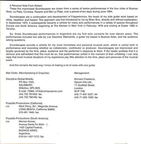 Robert Fripp - 1999 (Soundscapes Live In Argentina) (1994)