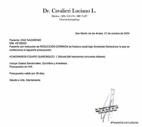 Se busca colaboración económica para Naza Díaz quien tuvo un accidente en la Liga FAC de Piedra del Águila