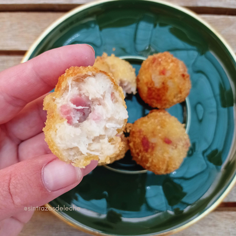 Croquetas de pollo y jamón- Sin leche, huevo, gluten ni frutos secos.