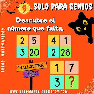 SOLO PARA GENIOS Desafíos matemáticos, Retos matemáticos, Retos mentales, Retos virales, Retos visuales, Problemas matemáticos, Problemas de Ingenio, Acertijos, Acertijos visuales, Descubre el número, Halloween, Retos Halloween, Solo para Genios, Retos Solo para Genios, Gimnasia Cerebral, Gimnasia matemática