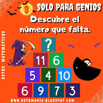 Desafíos matemáticos, Retos matemáticos, Retos mentales, Retos virales, Retos visuales, Problemas matemáticos, Problemas de Ingenio, Acertijos, Acertijos visuales, Descubre el número, Halloween, Retos Halloween, Solo para Genios, Retos Solo para Genios, Gimnasia Cerebral, Gimnasia matemática