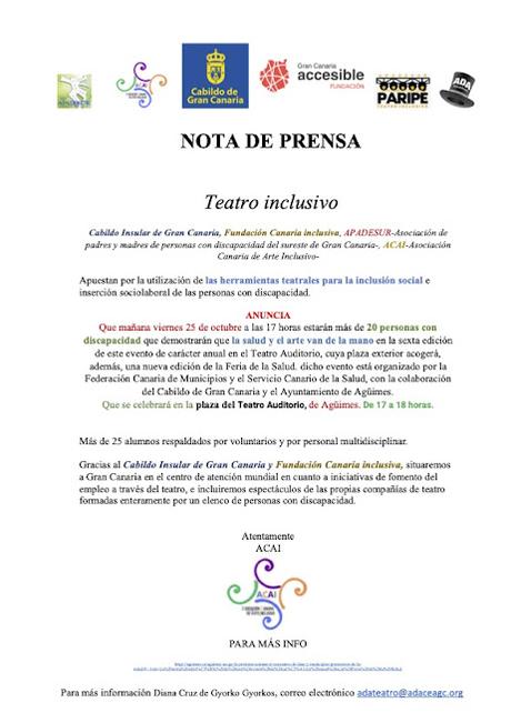 ACAI, teatro inclusivo en la feria de la salud de Agüimes, por Manu Medina