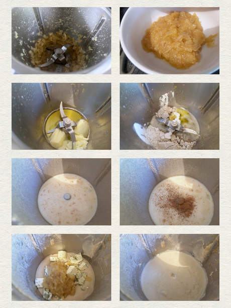 Croquetas de queso azul y cebolla caramelizada