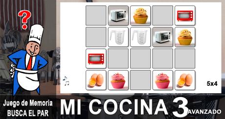 Juego de memoria. Busca el Par en cocina Avanzado. Utensilios de cocina y algo más. Encuentra el par.