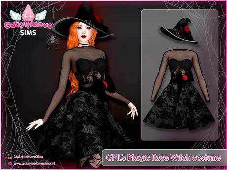 Sims 4 CC | Clothing & Accesories: GML’s Magic Rose Witch costume, dress & hat | Halloween CC | Gabymelove Sims | Download, descargar, gratis, free, cloth, clothes, ropa, outfit, conjunto, accesorios, accesorio, sombrero, magia, mágico, rosa, mágica, bruja, hechicera, enchantress, disfraz, vestido, lazos, bow, noche de brujas, contenido personalizado, custom content