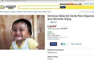 Ponen en venta a un bebé en 'Mercado libre'. Ponen en venta a un bebé en 'Mercado libre'.