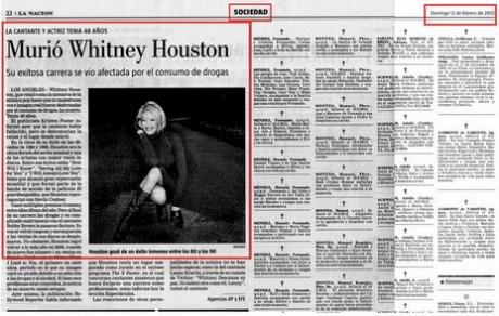 Whitney Houston muere y resucita en La Nación