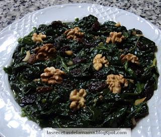 Receta de Espinacas con pasas y nueces