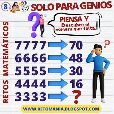 SOLO PARA GENIOS Desafío matemático, Reto matemático, Problema matemático, Acertijos, Acertijos matemático, Acertijos visuales, Retos visuales, Retos mentales, Retos virales, MateRecreativa, Matemática Recreativa, Pasatiempos matemáticos, Descubre el número, El número oculto, Busca el número, Piensa rápido, Solo para Genios