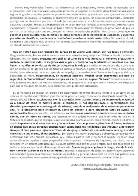 ACERCA DE NUESTRAS REACCIONES FRENTE A LAS CATÁSTROFES, TANTO AFECTIVAS COMO DE ACCIÓN.