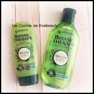 Champu y acondicionador Botanic Therapy Green Tea Garnier productos terminados empties acabados beautyblogger blogger blog de belleza microinfluencer hair pelo green tea garnier cabello graso pelo hair