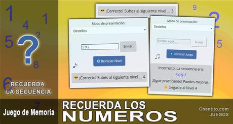 Recordar los números. Recordar la secuencia. Juego de memoria.