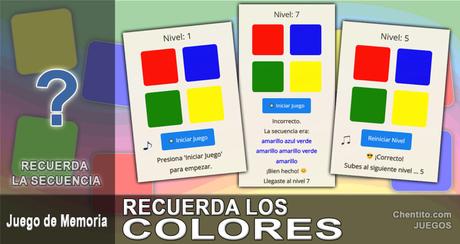 Recordar los colores. Recordar la secuencia. Juego de memoria.