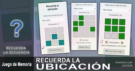 Recordar la ubicación. Recordar la secuencia. Juego de memoria.