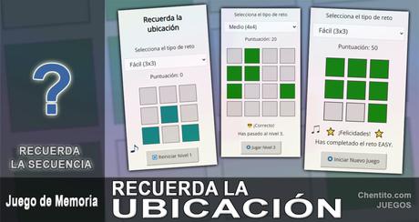 Recordar la ubicación. Recordar la secuencia. Juego de memoria.