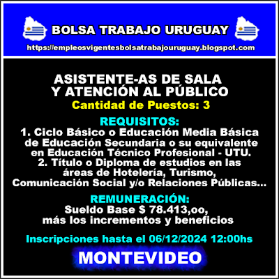 ASISTENTE-AS DE SALA Y ATENCIÓN AL PÚBLICO