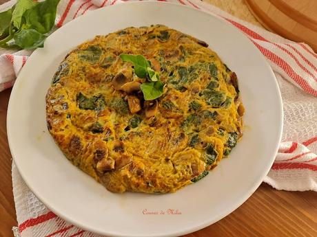 Tortilla de champiñones y espinacas