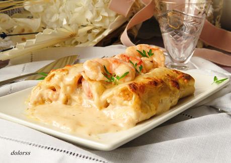 Canelones de merluza y gambas Canelones de merluza y gambas