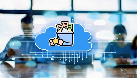 El almacenamiento en la Nube es un cubo de basura para el 70% de las empresas. Imagen de almacenamiento en la nube como cubo de basura