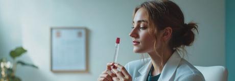 Trastorno disfórico premenstrual test representado por médico sujetando un test de tdpm