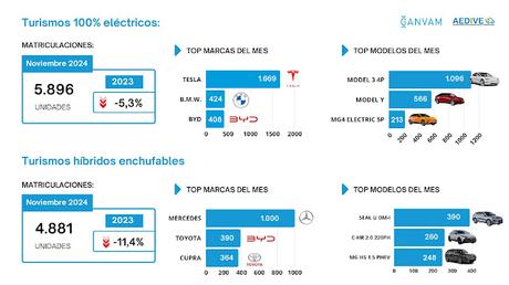 Los vehículos eléctricos acumulan  49.750 unidades entregadas hasta noviembre de 2024 , un 2,8 más