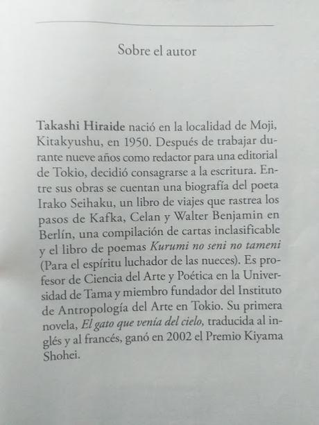 El gato que venía del cielo, Takashi Hiraide El gato que venía del cielo, Takashi Hiraide