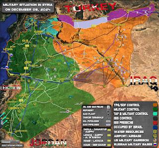 Mapa de la distribución de las zonas de control en Siria.