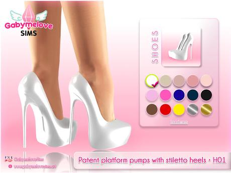 Sims 4 CC | Shoes: Patent platform pumps with stiletto heels • H01 Sims 4 CC | Shoes: Patent platform pumps with stiletto heels • H01 | Gabymelove Sims | Download, descargar, free, gratis, custom content, contenido personalizado, mod, mods, CAS, CUS, Create a Sim, Crear un Sim, CurseForge, Patreon, Calzado, zapatos, patente, leather, cuero, brillantes, shiny, plataforma, punta redonda, altos, high, aguja, tacón, tacones, sexy, elegant, party, formal